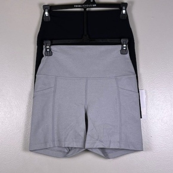 Yogalicious Lux Womens High Waist Biker Shorts 2 Pack Black Grey Size Medium - Picture 9 of 16